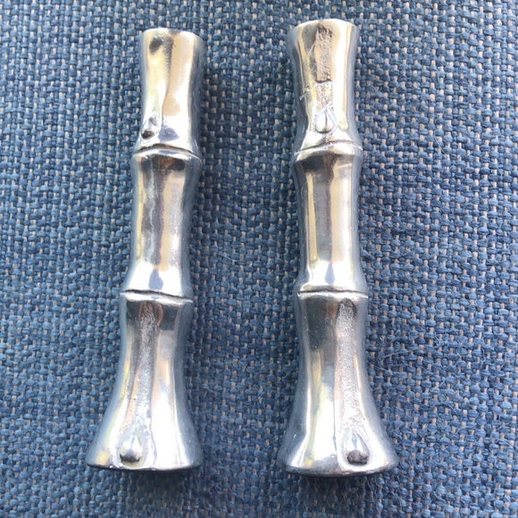 Silver-metal bamboo-look candle sticks - Picture 2 of 2